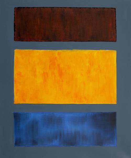 Brown, Orange, Blue on Maroon by Abstract expressionism